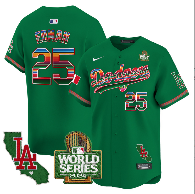 Men MLB Mexico Los Angeles Dodgers 25 Edman green 2024 World Series Champions Patch Jersey 2024110